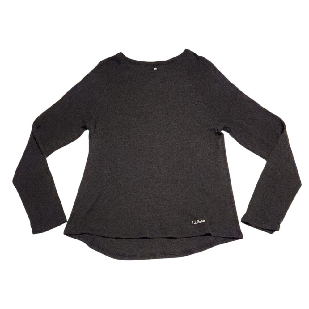 LL Bean Long Sleeve Top Mid Weight Merino Wool Black Womens XL Reg. Base Layer